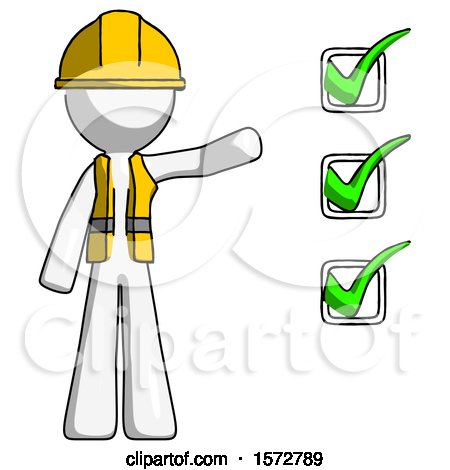 White Construction Worker Contractor Man Standing by List of Checkmarks by Leo Blanchette