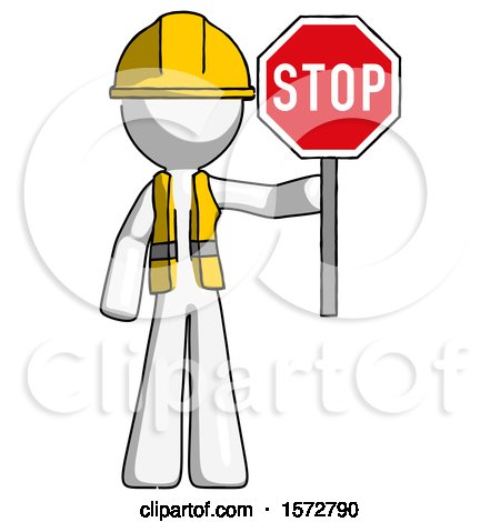 White Construction Worker Contractor Man Holding Stop Sign by Leo Blanchette