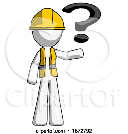 White Construction Worker Contractor Man Holding Question Mark to Right by Leo Blanchette