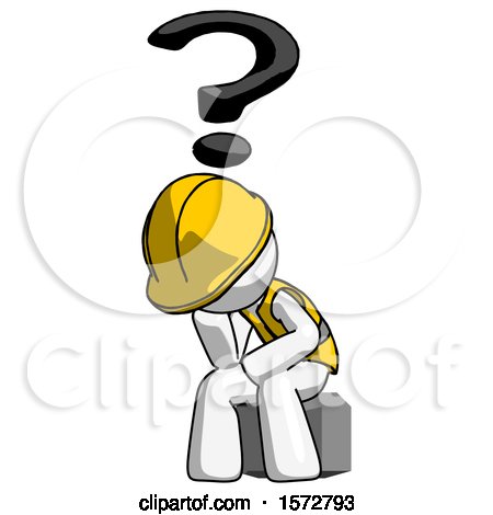 White Construction Worker Contractor Man Thinker Question Mark Concept by Leo Blanchette