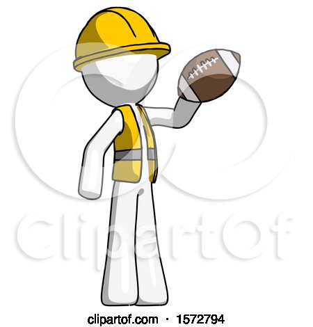 White Construction Worker Contractor Man Holding Football up by Leo Blanchette
