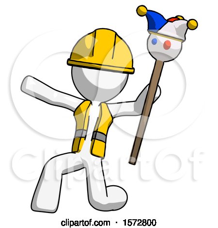 White Construction Worker Contractor Man Holding Jester Staff Posing Charismatically by Leo Blanchette