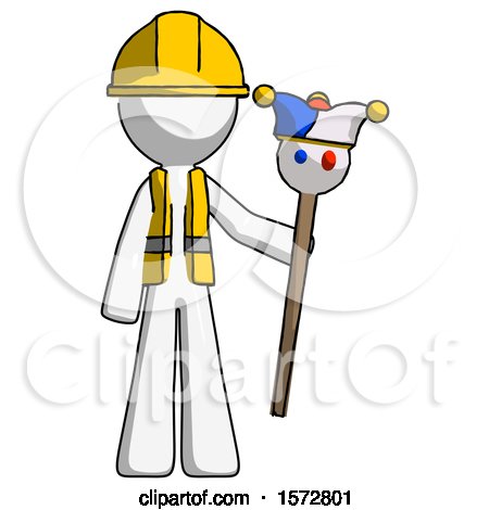 White Construction Worker Contractor Man Holding Jester Staff by Leo Blanchette