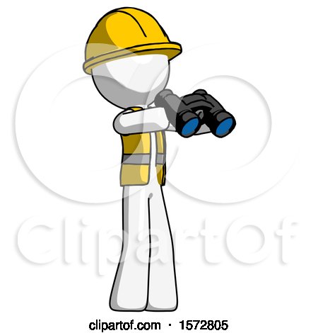 White Construction Worker Contractor Man Holding Binoculars Ready to Look Right by Leo Blanchette