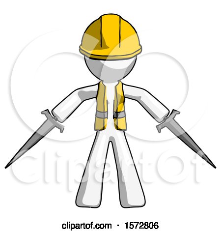 White Construction Worker Contractor Man Two Sword Defense Pose by Leo Blanchette