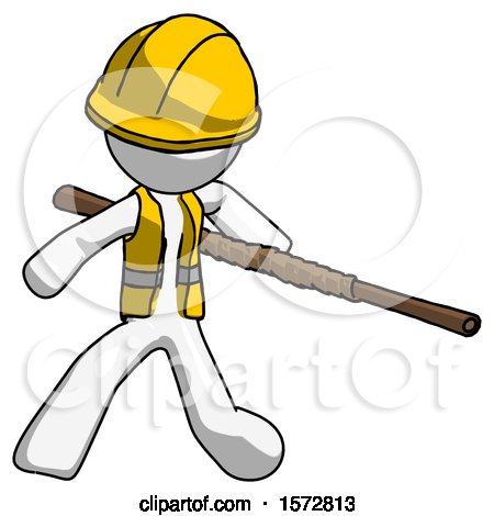 White Construction Worker Contractor Man Bo Staff Action Hero Kung Fu Pose by Leo Blanchette