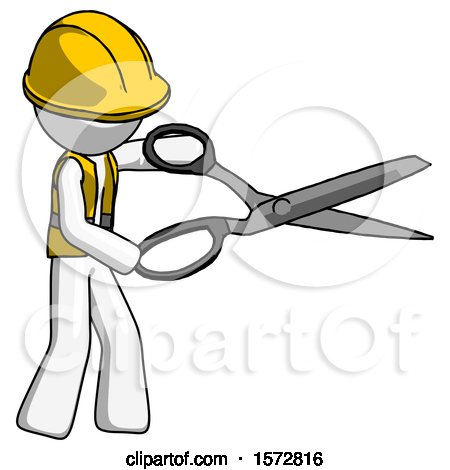 White Construction Worker Contractor Man Holding Giant Scissors Cutting out Something by Leo Blanchette