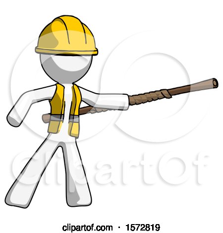 White Construction Worker Contractor Man Bo Staff Pointing Right Kung Fu Pose by Leo Blanchette