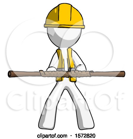 White Construction Worker Contractor Man Bo Staff Kung Fu Defense Pose by Leo Blanchette