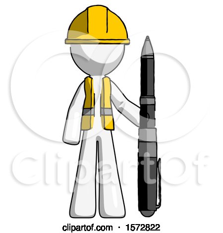 White Construction Worker Contractor Man Holding Large Pen by Leo Blanchette