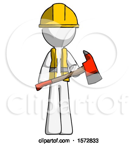White Construction Worker Contractor Man Holding Red Fire Fighter's Ax by Leo Blanchette