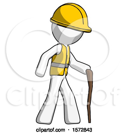 White Construction Worker Contractor Man Walking with Hiking Stick by Leo Blanchette