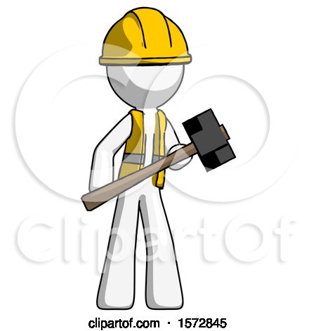 White Construction Worker Contractor Man with Sledgehammer Standing Ready to Work or Defend by Leo Blanchette