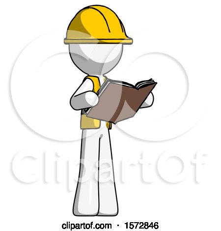 White Construction Worker Contractor Man Reading Book While Standing up Facing Away by Leo Blanchette