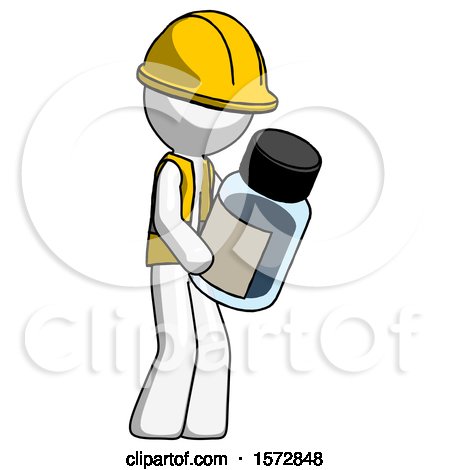 White Construction Worker Contractor Man Holding Glass Medicine Bottle by Leo Blanchette