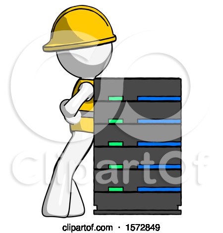 White Construction Worker Contractor Man Resting Against Server Rack by Leo Blanchette