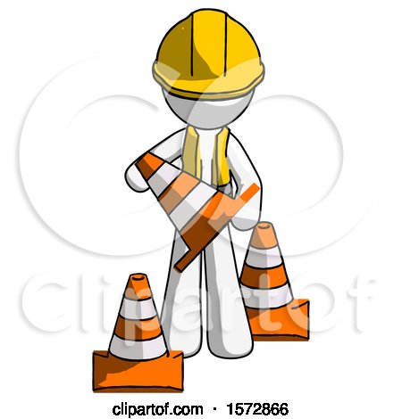 White Construction Worker Contractor Man Holding a Traffic Cone by Leo Blanchette