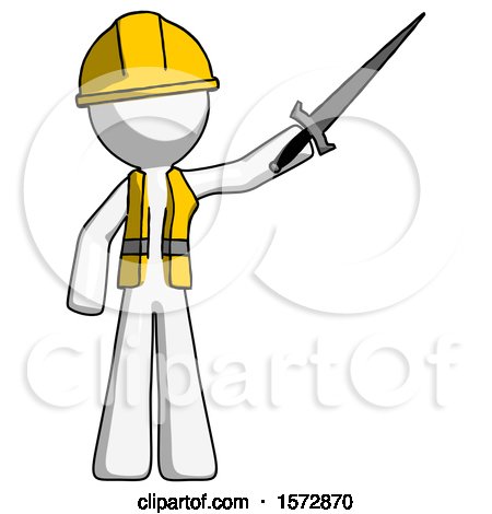 White Construction Worker Contractor Man Holding Sword in the Air Victoriously by Leo Blanchette