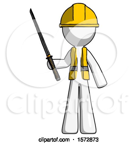White Construction Worker Contractor Man Standing up with Ninja Sword Katana by Leo Blanchette