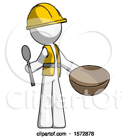 White Construction Worker Contractor Man with Empty Bowl and Spoon Ready to Make Something by Leo Blanchette