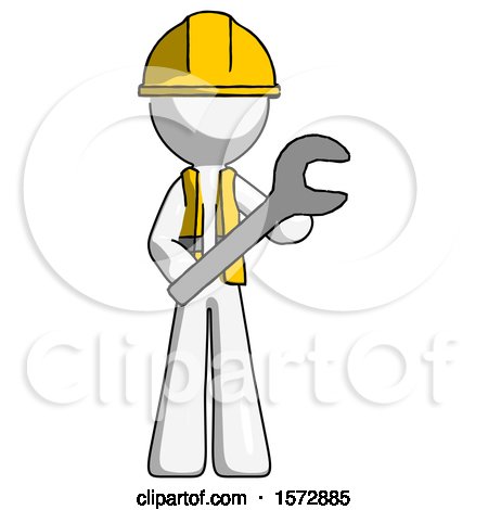 White Construction Worker Contractor Man Holding Large Wrench with Both Hands by Leo Blanchette