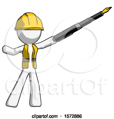 White Construction Worker Contractor Man Pen Is Mightier Than the Sword Calligraphy Pose by Leo Blanchette
