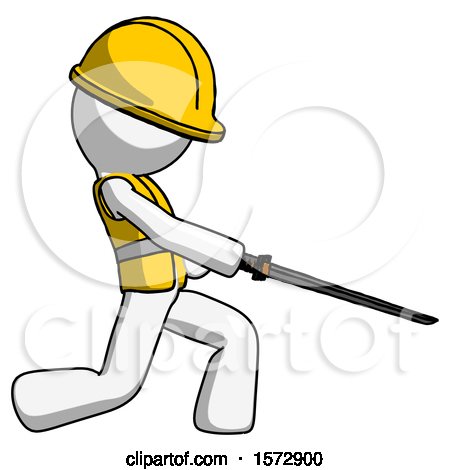 White Construction Worker Contractor Man with Ninja Sword Katana Slicing or Striking Something by Leo Blanchette