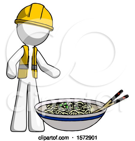 White Construction Worker Contractor Man and Noodle Bowl, Giant Soup Restaraunt Concept by Leo Blanchette