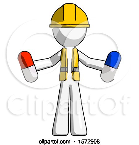 White Construction Worker Contractor Man Holding a Red Pill and Blue Pill by Leo Blanchette