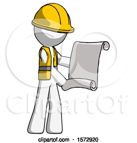 White Construction Worker Contractor Man Holding Blueprints or Scroll by Leo Blanchette