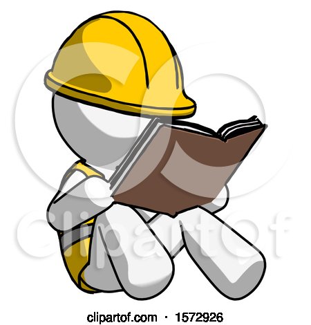White Construction Worker Contractor Man Reading Book While Sitting down by Leo Blanchette