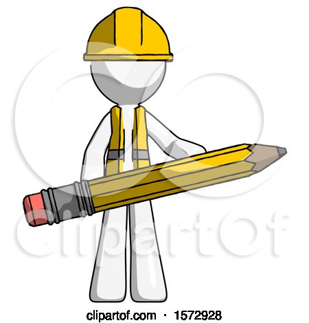 White Construction Worker Contractor Man Writer or Blogger Holding Large Pencil by Leo Blanchette