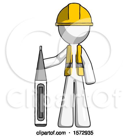 White Construction Worker Contractor Man Standing with Large Thermometer by Leo Blanchette