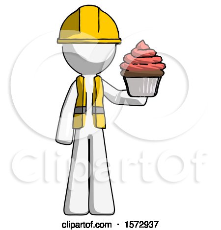 White Construction Worker Contractor Man Presenting Pink Cupcake to Viewer by Leo Blanchette