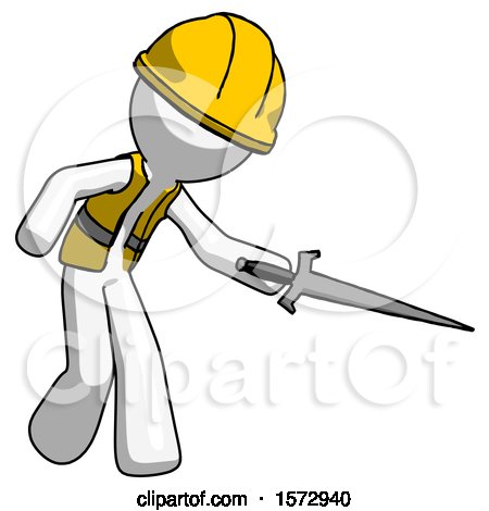 White Construction Worker Contractor Man Sword Pose Stabbing or Jabbing by Leo Blanchette