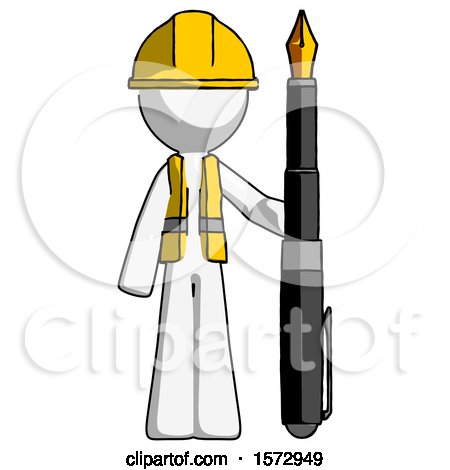 White Construction Worker Contractor Man Holding Giant Calligraphy Pen by Leo Blanchette