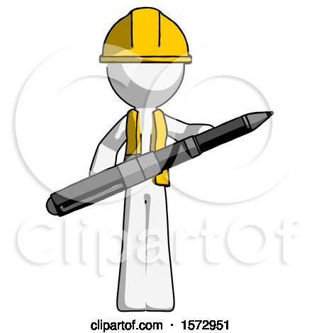 White Construction Worker Contractor Man Posing Confidently with Giant Pen by Leo Blanchette