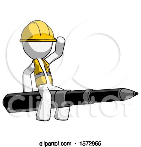 White Construction Worker Contractor Man Riding a Pen like a Giant Rocket by Leo Blanchette