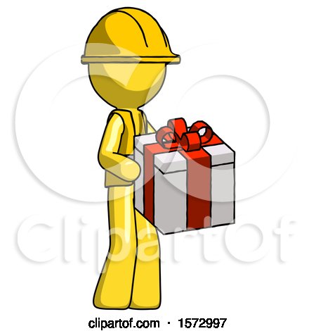 Yellow Construction Worker Contractor Man Giving a Present by Leo Blanchette
