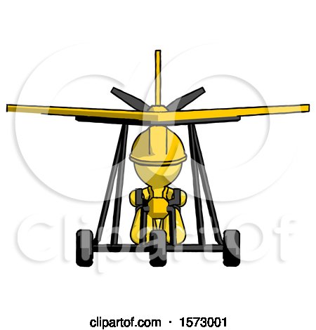 Yellow Construction Worker Contractor Man in Ultralight Aircraft Front View by Leo Blanchette