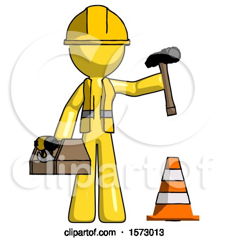 Yellow Construction Worker Contractor Man Under Construction Concept, Traffic Cone and Tools by Leo Blanchette