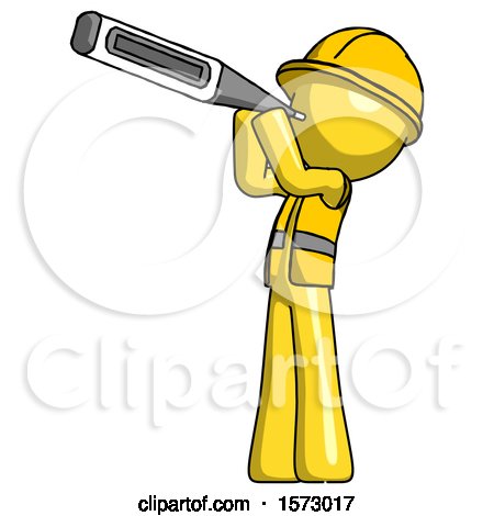 Yellow Construction Worker Contractor Man Thermometer in Mouth by Leo Blanchette