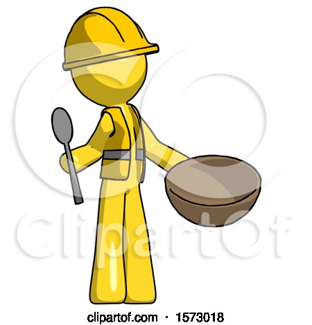 Yellow Construction Worker Contractor Man with Empty Bowl and Spoon Ready to Make Something by Leo Blanchette