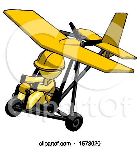 Yellow Construction Worker Contractor Man in Ultralight Aircraft Top Side View by Leo Blanchette