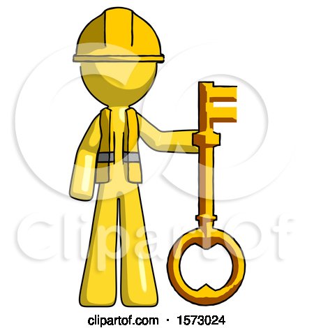 Yellow Construction Worker Contractor Man Holding Key Made of Gold by Leo Blanchette