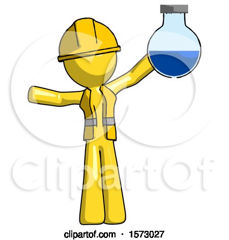Yellow Construction Worker Contractor Man Holding Large Round Flask or Beaker by Leo Blanchette