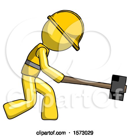 Yellow Construction Worker Contractor Man Hitting with Sledgehammer, or Smashing Something by Leo Blanchette