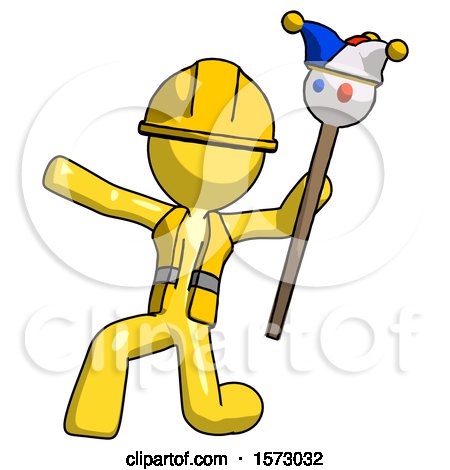 Yellow Construction Worker Contractor Man Holding Jester Staff Posing Charismatically by Leo Blanchette