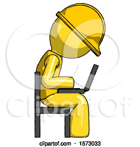 Yellow Construction Worker Contractor Man Using Laptop Computer While Sitting in Chair View from Side by Leo Blanchette