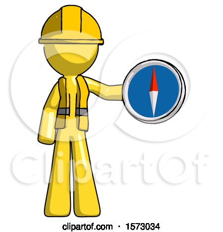 Yellow Construction Worker Contractor Man Holding a Large Compass by Leo Blanchette